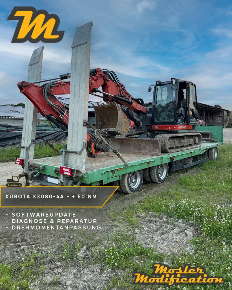 Dieser Kubota KX080-4a arbeitete nur noch mit reduzierter Leistung aufgrund eines verstopften Partikelfilters. Dieses Problem konnten wir dank unserer Software diagnostizieren und beheben. Anschließend bekam das Fahrzeug ein Softwareupdate und eine Steigerung des Drehmoments um 50 Nm.

🔧 Modell: Kubota KX080-4a
⚙️ Diagnose und Reparatur + Drehmomenterhöhung
🧠 Umsetzung: Diagnose-Schnittstelle (OBD) - kein Ausbau des Motorsteuergeräts erforderlich

Mehr Drehmoment bedeutet gerade bei Kompaktbaggern ein kräftigeres Anfahren, stabilere Hydraulikleistung und souveräneres Arbeiten unter Last. Die verbesserte Arbeitsleistung im Dauerbetrieb ermöglicht eine noch höhere Effizienz im Baustellenalltag.

📍 Vor-Ort-Service möglich
📩 Anfragen via DM
🛜 www.mosler-modification.eu

#Kubota #kx080 #Bagger #Baustelle #Baumaschinen #Bauunternehmen #Steuergerät #ECU #Softwareoptimierung #Drehmoment #Power #Diagnose #MoslerModification #Germany #Deutschland
