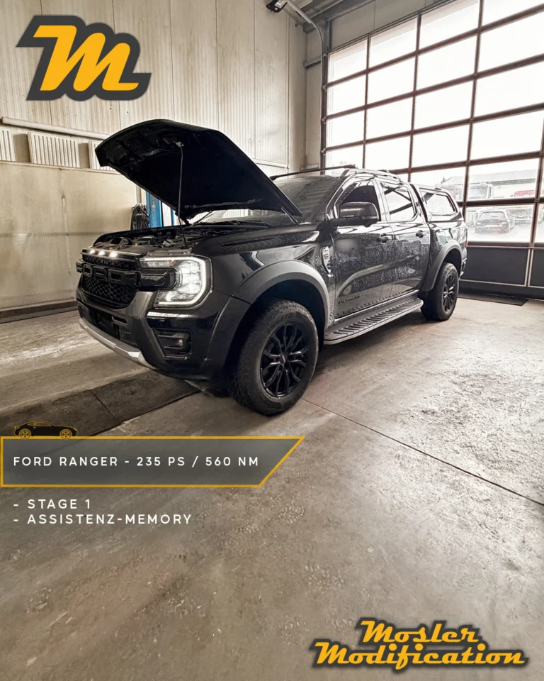 Mehr Leistung und optimierte Assistenzfunktionen gab es für diesen Ford Ranger 2.0 EcoBlue Next Generation. Mit serienmäßigen 205 PS und 500 Nm bietet der Ranger bereits eine solide Basis. Durch unsere Stage 1 Optimierung stehen dem Pick Up jetzt allerdings rund 235 PS und 560 Nm zur Verfügung.

🔧 Modell: Ford Ranger 2.0 EcoBlue Next Generation
🚀 Stage 1 Ergebnis: ca. 235 PS / 560 Nm
🧠 Memory-Funktion der Assistenzsysteme

Die zusätzlichen 30 PS und rund 60 Nm machen sich vor allem durch den kräftigeren Durchzug bemerkbar. Die Leistungsentfaltung wurde dabei passend zum Fahrzeug abgestimmt, sodass die zusätzliche Kraft über einen breiten Drehzahlbereich zur Verfügung steht.

Ergänzend erhielt der Ranger eine Memory-Funktion für die Assistenzsysteme. Dadurch merkt sich das Fahrzeug die zuletzt gewählten Einstellungen auch über den nächsten Fahrzeugstart hinaus - für weniger wiederkehrende Eingaben im Alltag.

📍 Vor-Ort-Service
📩 Anfragen gerne per DM
🌐 www.mosler-modification.de

#MoslerModification #Ford #FordRanger #Ranger #NextGenRanger #EcoBlue #Stage1 #Leistungsoptimierung #Pickup #Offroad #DieselPower #Softwareoptimierung #ECU #Tuning #Assistenzsysteme #Memory #Nutzfahrzeug #pickuptruck #offroad #Diagnose #Deutschland #Germany