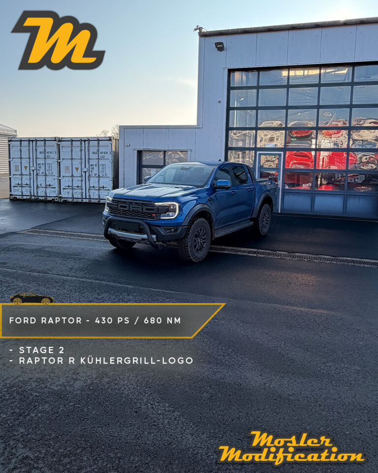 Der Besitzer dieses blauen Raptors entschied sich für unsere Stage 2 Optimierung. Das Ergebnis sind 430 PS und 680 Nm Drehmoment. Mit dabei: V-Max Aufhebung und Schubabschaltung für noch mehr Emotionen und Soundkulisse bei der Fahrt. Zudem wurde unser rotes Raptor "R" Kühlergrill-Logo als sichtbares Symbol für diese Weiterentwicklung montiert.

🔧 Modell: Ford Raptor
🚀 Stage 2 Ergebnis: 430 PS / 680 Nm
🧠 Umsetzung: Diagnoseschnittstelle (OBD)

Unsere Stage 2 wird ganz unkompliziert per OBD-Diagnoseschnittstelle aufgespielt und ist perfekt für alle, die keine radikalen Umbauten an ihrem Fahrzeug vornehmen möchten. Mit 430 PS und 680 Nm erzielen wir eine signifikante Optimierung der Fahrdynamik, Durchzugskraft und Performance, ohne die Serienkomponenten zu belasten.

📍 Individuell abgestimmt
📩 Anfragen via DM
🛜 www.mosler-modification.eu

#FordRaptor
#ECU
#Softwareoptimierung
#MoslerModification
#Stage2
#Tuning