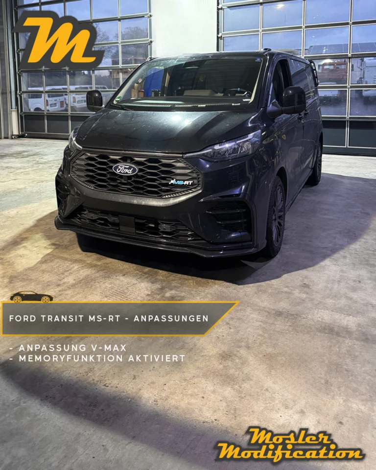 Dieser Ford Transit MS-RT Plug-in Hybrid erhielt von uns eine individuelle Softwareanpassung. Dabei wurde die werkseitige Höchstgeschwindigkeitsbegrenzung angepasst und die Fahrassistenzsysteme auf eine praktische Memoryfunktion programmiert. Dadurch bleiben die zuletzt gewählten Einstellungen gespeichert und müssen nicht bei jeder Fahrt erneut angepasst werden.

🔧 Modell: Ford Transit MS-RT Plug-in Hybrid
☑️ Anpassung der Höchstgeschwindigkeit
🧠 Fahrassistenzsysteme mit Memoryfunktion

Mehr Komfort im Alltag und eine auf die Wünsche des Fahrers abgestimmte Fahrzeugkonfiguration. Für weitere individuelle Anpassungen stehen wir euch jederzeit zu Verfügung.

📍 Individuell umgesetzt
📩 Anfragen via DM
🛜 www.mosler-modification.eu

#ford #transit #fordtransit #fordtransitmsrt #msrt #transitcustom #pluginhybrid #fordperformance #fahrzeugsoftware #softwareoptimierung #memoryfunktion #assistenzsysteme #fordtuning #moslermodification #ecu #tuning#fahrzeugtechnik #coding #fordcustom #vanlife #transitnation #fordvan #performanceupgrade #deutschland #germany