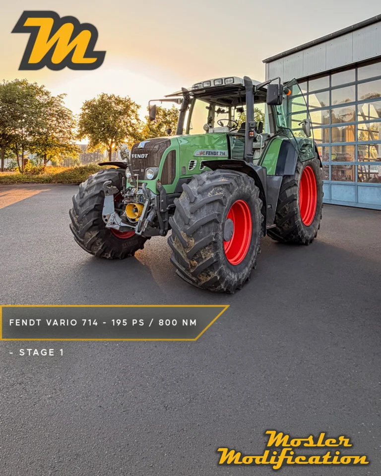 Dieser Fendt Vario 714 der älteren Generation mit dem 5,7-Liter-Deutz-Motor erhielt bei uns eine Stage-1-Motoroptimierung.
Die serienmäßige Leistung von 140 PS und 672 Nm konnte durch die gezielte Softwareanpassung auf ca. 195 PS und 800 Nm gesteigert werden.

🔧 Modell: Fendt Vario 714 (5,7 l Deutz)
🚀 Serie: 140 PS / 672 Nm
⚡ Stage 1: ca. 195 PS / 800 Nm
📈 Leistungszuwachs: +55 PS / +128 Nm

Durch die Optimierung der Motorsteuerung steht insbesondere unter Last deutlich mehr Leistung und Drehmoment zur Verfügung. Das sorgt für eine verbesserte Durchzugskraft und zusätzliche Leistungsreserven bei anspruchsvollen Arbeiten.

Das Ergebnis: Mehr Kraft im gesamten Arbeitsalltag und eine spürbar verbesserte Leistungsentfaltung - ohne mechanische Veränderungen am Motor.

#MoslerModification #Fendt #Fendt714 #FendtVario #FendtPower #Deutz #DeutzMotor #Stage1 #Chiptuning #Leistungssteigerung #Leistungsoptimierung #Motoroptimierung #Landtechnik #Landwirtschaft #Agrartechnik #Traktoren #Schlepper #Traktortuning #Deutschland #Germany