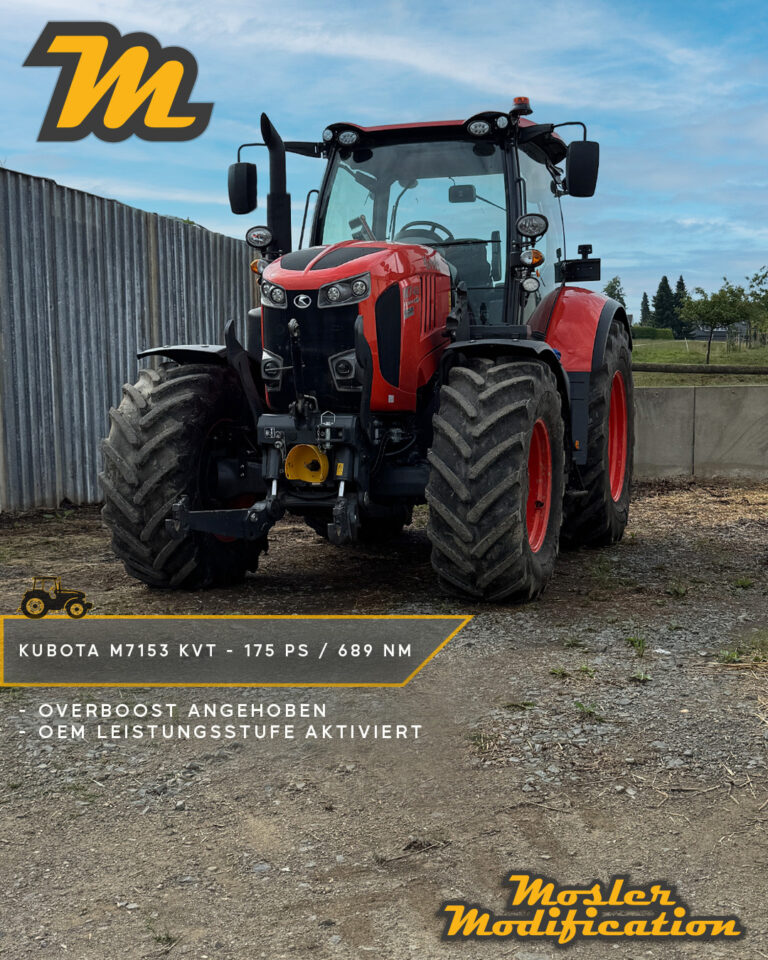Dieser Kubota M7153 KVT wird in drei verschiedenen Leistungsklassen ausgeliefert. Wir haben dem Kunden hier die Freischaltung auf die nächsthöhere Leistungsstufe ermöglicht. Ein Zuwachs von 25 PS und 78 Nm waren das Ergebnis. Ebenfalls wurde der OverBoost auf 204 PS angehoben, was ein kurzfristiges Arbeiten mit 820 Nm ermöglicht. Wir können für diese Modelle jede Leistungsstufe des Herstellers freischalten.

🔧 Modell: Kubota M7153 KVT
🚀 Optimierungsergebnis: 175 PS / 689 Nm
🧠 Umsetzung: Diagnose-Schnittstelle (OBD) - kein Ausbau des Motorsteuergeräts erforderlich

Durch die Freischaltung der nächsthöheren Leistungsstufe erhält der Kubota deutlich mehr nutzbare Kraft, ganz ohne mechanische Veränderungen. Der angehobene OverBoost sorgt zusätzlich für eine zeitlich begrenzte Drehmomentreserve von bis zu 820 Nm - ideal bei kurzfristigen Lastspitzen, beim Beschleunigen oder bei anspruchsvollen Feldarbeiten. 

📍 Vor-Ort-Service möglich
📩 Anfragen via DM
🛜 www.mosler-modification.eu

#Kubota #M7153 #Landwirtschaft #Agrar #ECU #Softwareoptimierung #Traktor #Landwirtschaft #Agrartechnik #farming #farmlife #Landtechnik #Traktorpower #Drehmoment #Overboost #Bauernhof #viral #MoslerModification