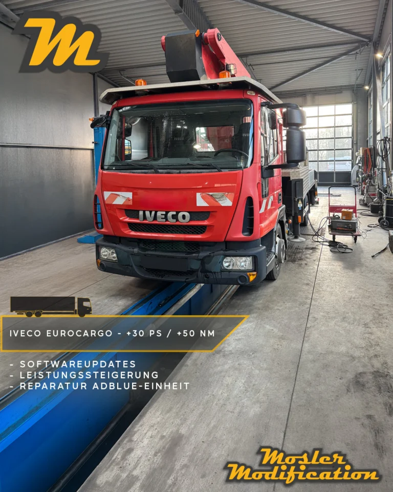 Dieser Iveco Eurocargo mit Mobilift-Aufbau kam mit Problemen im AdBlue-System zu uns. Bei der Diagnose stellte sich heraus, dass die AdBlue-Einheit defekt war. Nach der Instandsetzung wurde die Einheit neu angelernt und ins Fahrzeug integriert. Zusätzlich aktualisierten wir die Software auf den neuesten Stand. Im Anschluss entschied sich der Besitzer für eine Leistungssteigerung, die dem Fahrzeug spürbar mehr Reserven im täglichen Arbeitseinsatz verschafft.

🔧 Modell: Iveco Eurocargo
🚀 Leistungssteigerung: +30 PS / +50 Nm
🧠 Reparatur und Programmierung der AdBlue-Einheit inkl. Softwareupdates

Gerade bei Arbeitsfahrzeugen zählt Zuverlässigkeit. Durch die fachgerechte Instandsetzung des AdBlue-Systems und die aktualisierte Software ist der Eurocargo nun wieder störungsfrei unterwegs. Die zusätzliche Leistungssteigerung sorgt zudem für mehr Durchzugskraft und ein angenehmeres Fahrverhalten.

📍 Individuell umgesetzt
📩 Anfragen via DM
🛜 www.mosler-modification.eu

#iveco #eurocargo #ivecoeurocargo #adblue #adbluereparatur #diagnose #softwareupdate #leistungssteigerung #chiptuning #nutzfahrzeuge #lkw #werkstatt #moslermodification #truckpower #fahrzeugtechnik #ecu #tuning #dieselpower #trucklife #servicetruck #mobilift #deutschland #germany