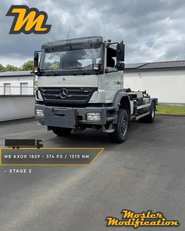 Dieser Mercedes Benz Axor 1829 bringt Serie 286 PS und 1120 Nm Drehmoment auf die Straße. Der Kunde wünschte sich gerne etwas mehr und entschied sich für unsere Mosler Modification Stage 2. Das Ergebnis kann sich sehen lassen: Die Optimierung brachte den Mercedes auf starke 374 PS und 1375 Nm Drehmoment. 

🔧 Fahrzeug: Mercedes Benz Axor 1829
🚀 Stage 2 Ergebnis: 374 PS / 1375 Nm
🧠 Umsetzung: OBD-Diagnose-Schnittstelle

Die Optimierung sorgt für deutlich verbesserten Durchzug in allen Lastbereichen und ein souveränes Fahrverhalten - insbesondere unter hoher Beladung oder im Steigungsbereich. Gleichzeitig ist die Motorcharakteristik effizienter abgestimmt, was sich in einem harmonischeren Fahrgefühl und reduziertem Kraftstoffverbrauch bemerkbar macht. 

📍 Vor-Ort Service
📩 Anfragen via DM
🌐 www.mosler-modification.eu

#MercedesBenz #Mercedes #MB #Axor #Axor1829 #LKW #Truck #Nutzfahrzeuge #Vmax #Softwareoptimierung #ECU #Tuning #Stage2 #Flottenmanagement #Fernverkehr #Berufskraftfahrer #MoslerModification #Deutschland #Germany