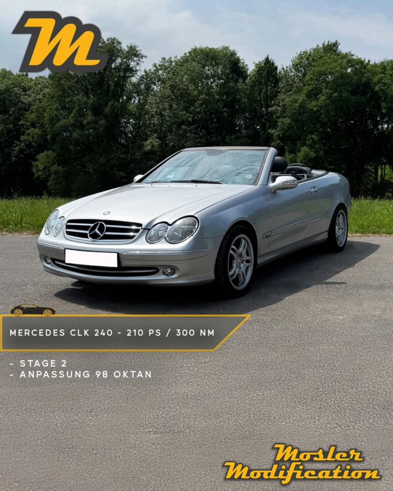 Dieser Mercedes-Benz CLK 240 mit V6-Saugmotor erhielt von uns eine individuelle Stage 2 Softwareoptimierung. In Verbindung mit einer Optimierung auf 98-Oktan-Kraftstoff konnten wir sowohl die Leistung als auch das Drehmoment um 40 PS und 60 Nm deutlich anheben und das Ansprechverhalten entsprechend optimieren.

🔧 Fahrzeug: Mercedes-Benz CLK 240
🚀 Stage 2: 210 PS | 300 Nm
⛽ Abstimmung auf 98 Oktan

Durch die individuelle Anpassung der Motorsoftware verfügt der CLK über ein verbessertes Ansprechverhalten, mehr Durchzug und eine kräftigere Leistungsentfaltung über das gesamte Drehzahlband. Auch bei Saugmotoren sind individuelle Softwareoptimierungen möglich, um das vorhandene Potenzial bestmöglich auszuschöpfen.

📍 Vor-Ort-Service
📩 Anfragen gerne per DM
🌐 www.mosler-modification.eu

#MoslerModification #MercedesBenz #MercedesCLK #CLK240 #V6 #Stage2 #Softwareoptimierung #Chiptuning #Saugmotor #Performance #ECU #Tuning #Deutschland #Germany