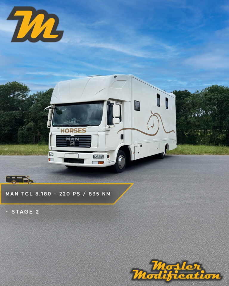 Dieser MAN Pferdetransporter bekam eine Leistungssteigerung von uns. Die Mosler Modification Stage 2 Optimierung brachte das Fahrzeug auf satte 220 PS und 835 Nm Drehmoment. Die Serienleistung lag bei 180 PS und 700 Nm.

🔧 Modell: MAN TGL 8.180
🚀 Stage 2 Ergebnis: 220 PS / 835 Nm
🧠 Umsetzung: Diagnose-Schnittstelle (OBD) - kein Ausbau des Motorsteuergeräts erforderlich

Besserer Durchzug, mehr Reserven beim Überholen und ein reduzierter Kraftstoffverbrauch - perfekt für ein komfortables und sicheres Reisen im Pferdesport.

📍 Vor-Ort-Service möglich
📩 Anfragen via DM
🛜 www.mosler-modification.eu

#MAN
#Horse
#Camper
#ECU
#Softwareoptimierung