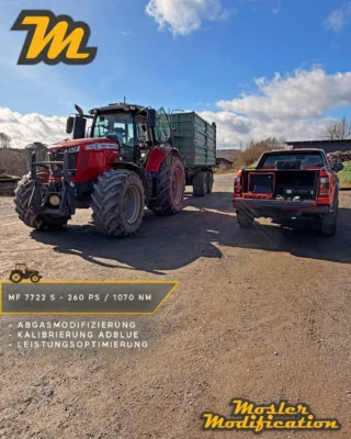 Hier waren wir für eine Optimierung mit einem unserer Service-Fahrzeuge beim Kunden vor Ort. Dieser Massey Ferguson 7722 S erhielt eine individuelle Leistungsoptimierung und wurde dabei deutlich kräftiger abgestimmt. Die Serienleistung von 215 PS und 974 Nm konnten wir auf 260 PS und 1.070 Nm steigern. Mit zusätzlichen 45 PS und 96 Nm arbeitet der Schlepper nun deutlich kraftvoller und gleichzeitig effizienter.

🔧 Modell: Massey Ferguson 7722 S
🚀 Ergebnis: 260 PS / 1.070 Nm
💨 Modifizierung der Abgasnachbehandlung
🧠 Kalibrierung der AdBlue-Einheit passend zur Motorleistung

Im Zuge der Optimierung wurde nicht nur die Motorsteuerung angepasst. Auch die Abgasnachbehandlung wurde entsprechend modifiziert und die AdBlue-Einheit auf die veränderten Motorparameter kalibriert. Dadurch arbeiten Motorsteuerung und Abgasnachbehandlung auch mit der gesteigerten Leistung passend zusammen.

Das Ergebnis: mehr Drehmoment im relevanten Arbeitsbereich, zusätzliche Leistungsreserven unter Last und eine auf den täglichen Arbeitseinsatz abgestimmte Software.

📍 Vor-Ort-Service
📩 Anfragen gerne per DM
🌐 www.mosler-modification.eu

#MoslerModification #MasseyFerguson #MF7722S #MasseyFerguson7722S #MF #Leistungsoptimierung #Landtechnik #Agrartechnik #Traktor #Schlepper #Softwareoptimierung #ECU #Tuning #DieselPower #AdBlue #Abgasnachbehandlung #Landwirtschaft #Farming #FarmLife #Deutschland #Germany