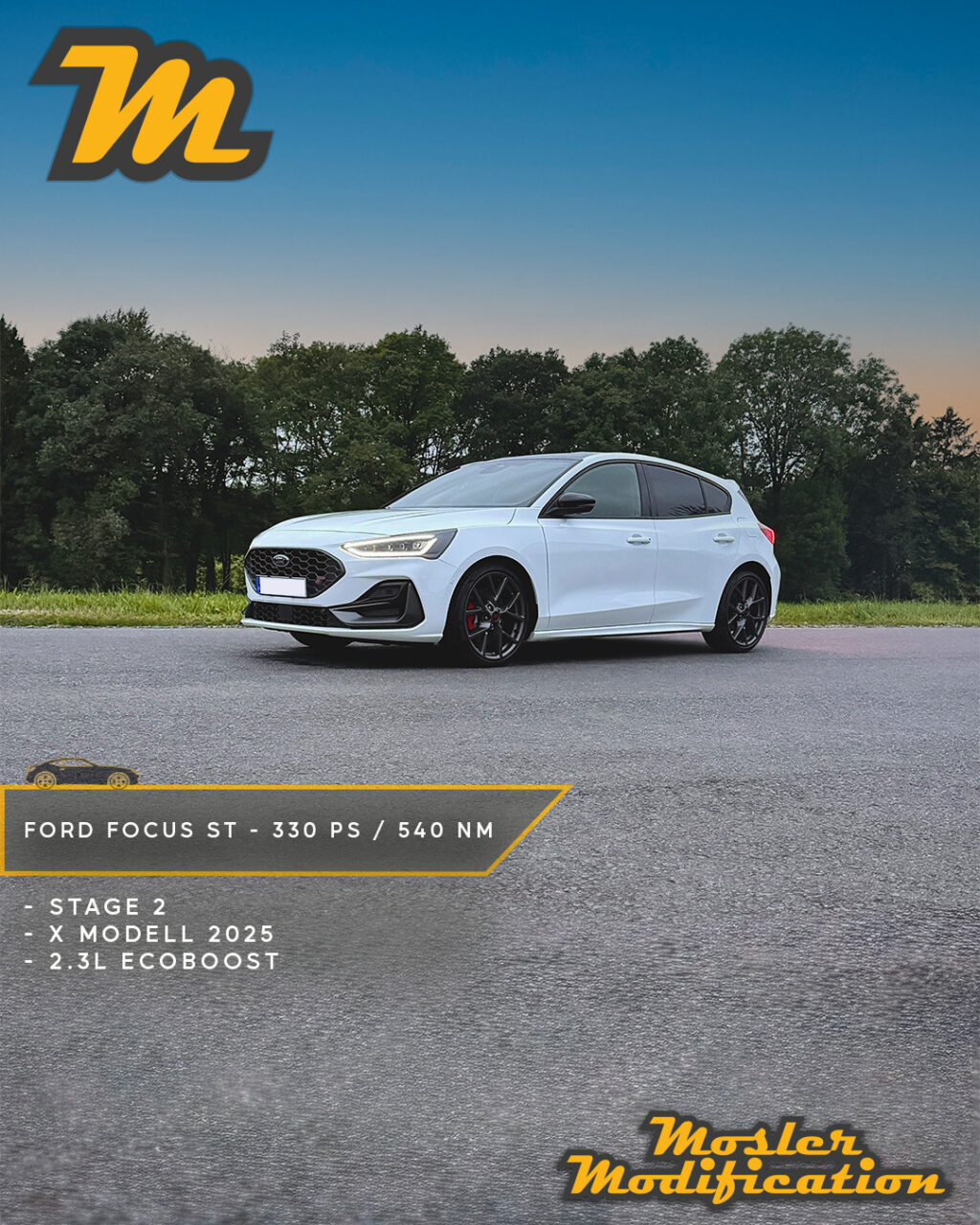 Dieser Ford Focus ST X von 2025 mit 2.3L EcoBoost-Motor bekam unsere Mosler Modification Stage 2 Optimierung.

🔧 Modell: Ford Focus ST X 2.3L EcoBoost (2025)
🚀 Stage 2 Ergebnis: 330 PS / 540 Nm
🧠 Umsetzung: Diagnose-Schnittstelle (OBD) – kein Ausbau des Motorsteuergeräts erforderlich

Deutlich gesteigerte Leistung, kräftiger Durchzug über das gesamte Drehzahlband und ein spürbar sportlicheres Ansprechverhalten – vollständig softwareseitig realisiert.

📍 Vor-Ort-Service möglich
📩 Anfragen via DM
🛜 www.mosler-modification.eu

#Ford
#FocusSTX
#EcoBoost
#Leistungssteigerung
#ECU